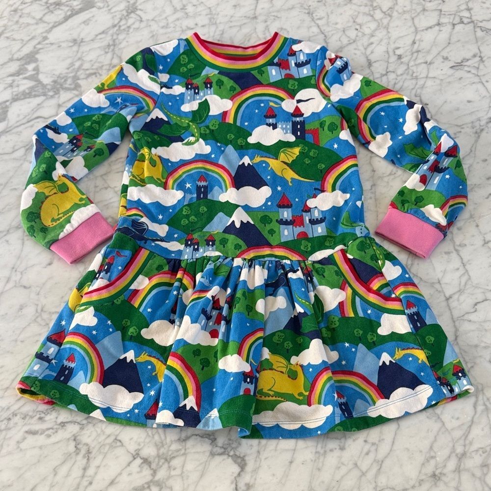 Mini Boden Sz 9/10 Print Sweatshirt Dress In Multi Dragon Sky